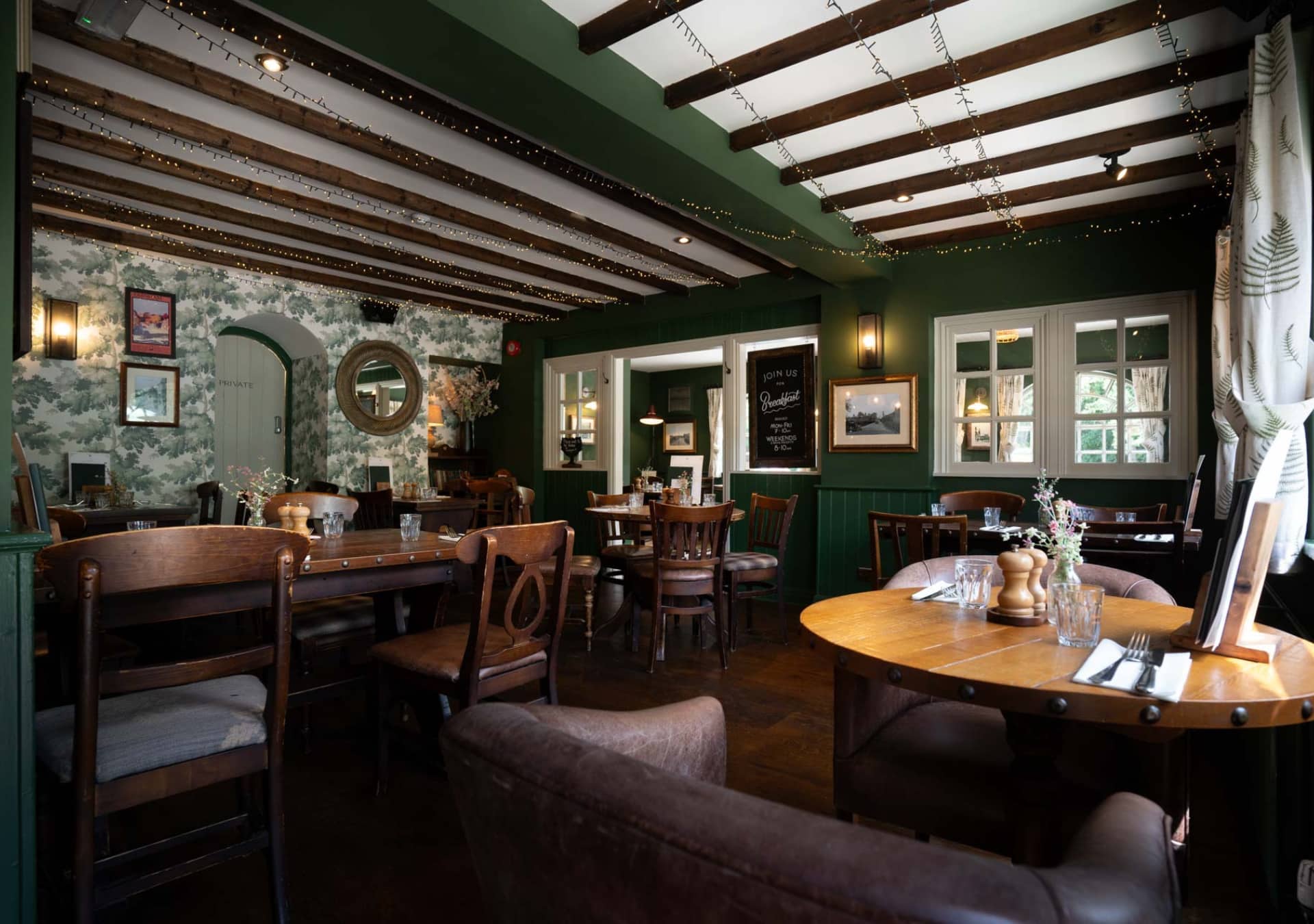 Seating area with tables